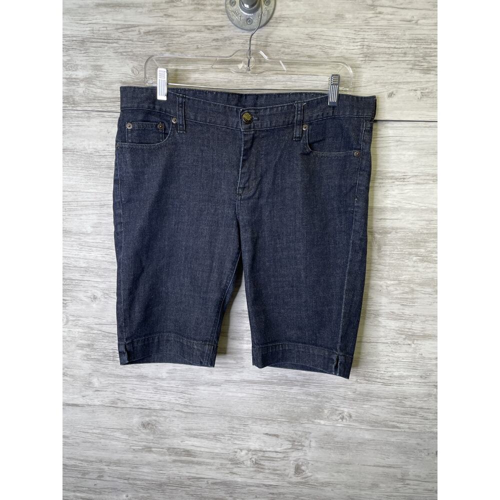 J Crew Bermuda Shorts Womens 10 Dark Wash Blue Denim Stretch Casual Style 16578